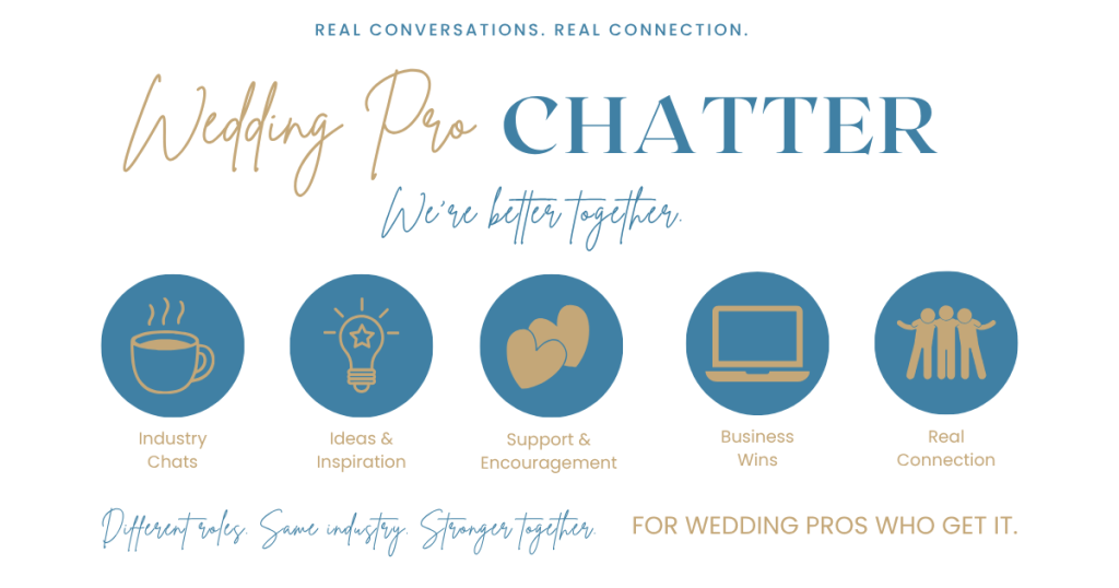 Online wedding industry weekly networking event via zoom for wedding professionals looking for a relaxed and safe place to chat